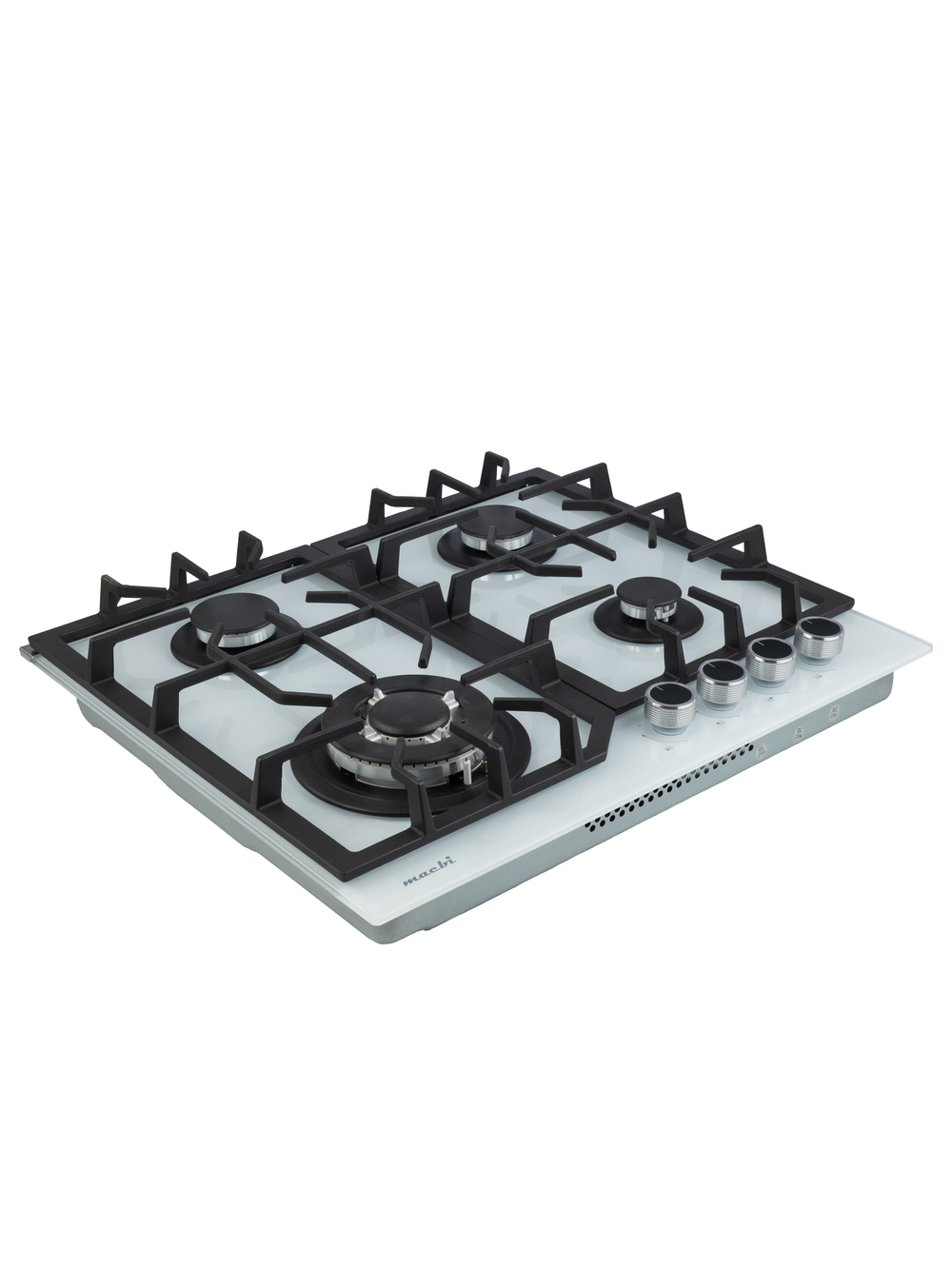 Газовая варочная панель шириной 60 см, Macbi MBH64WFGI.V2-WH с Wok-конфоркой, Белое закаленное стекло, Электроподжиг, Газ-контроль, Решетки из чугуна