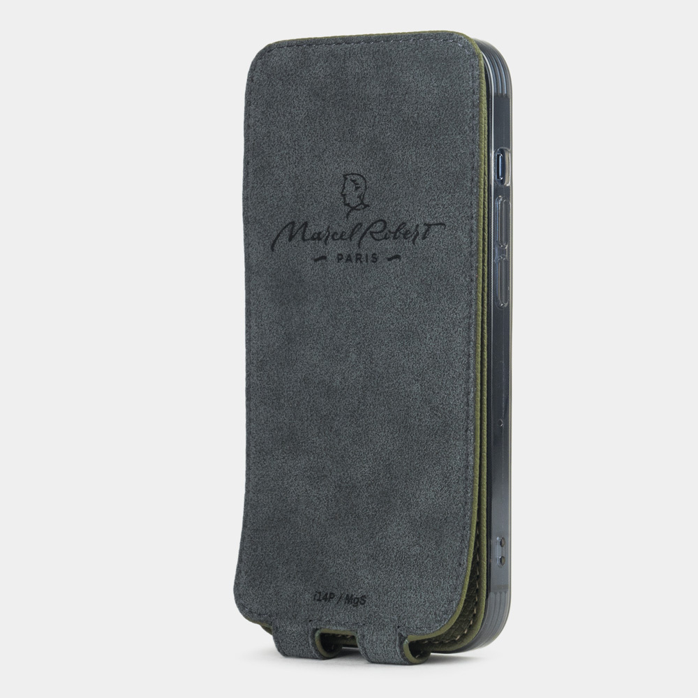 Чехол для iPhone 15 Pro Max из кожи сафьяно, цвета хаки