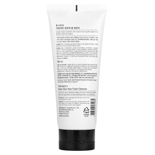 TonyMoly, Clean Dew, очищающая пенка с алоэ, 180 мл