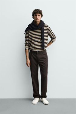 ZARA БРЮКИ STRAIGHT FIT КОМФОРТ, КОРИЧНЕВЫЙ