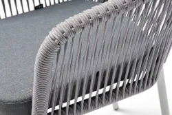 "Марсель" стул плетеный из роупа, каркас алюминий белый муар, роуп светло-серый круглый, ткань светло-серая