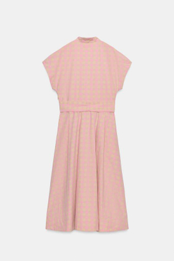 ZARA ПЛАТЬЕ МИДИ ИЗ ПОПЛИНА В КЛЕТКУ — ZW COLLECTION, РОЗОВЫЙ