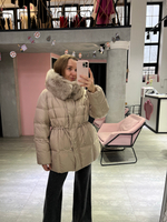 Пуховик Fresh миди с кулиской бежевый