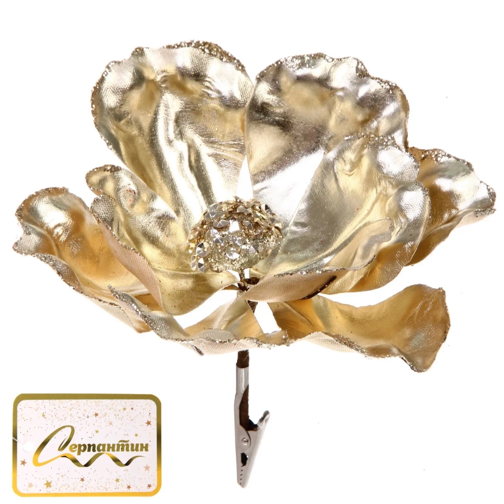 Украшение новогоднее «Пуансеттия - Зимний сон» 15 см, Золото