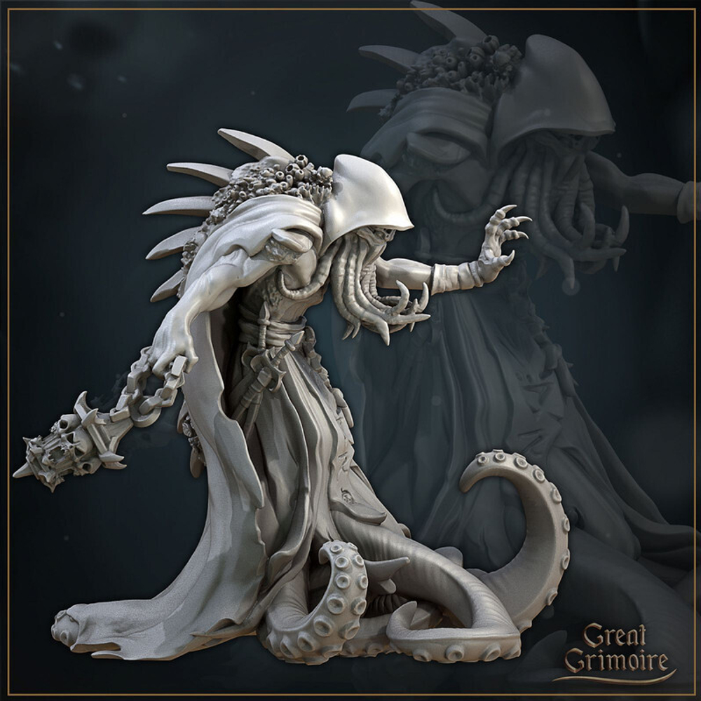 Жрец морского Бога Иллитид mind flayer Illithid Свежеватель разума Демон Монстр Существо миниатюра для dnd, днд, pathfinder, фентези, Настольная игра, НРИ, Варгейм, РПГ