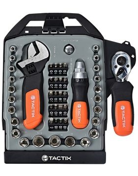 Набор головок 1/4", 3/8", вставок и ключа разводного из 47-ми предметов Tactix 900254