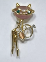 Брошь-кулон "Кошечка в очках бежевая"