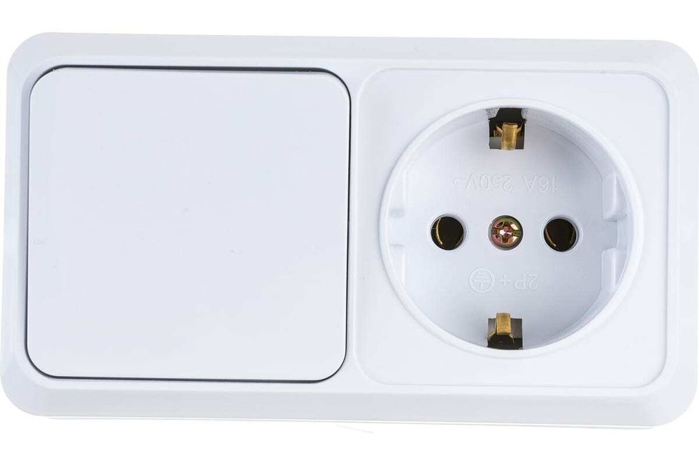 Блок розетка с выключателем гориз. 10(16)А-250В, IP20, ОУ, белый  Intro Quadro 2-701-01