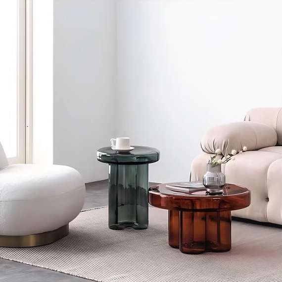 Журнальный столик Soda L, Ø55х32 см, янтарное стекло