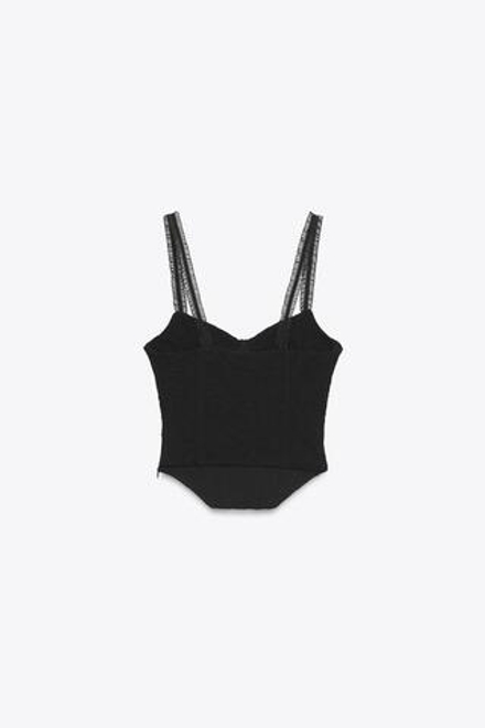 ZARA ЖАККАРДОВЫЙ ТОП-КОРСЕТ, ЧЕРНЫЙ