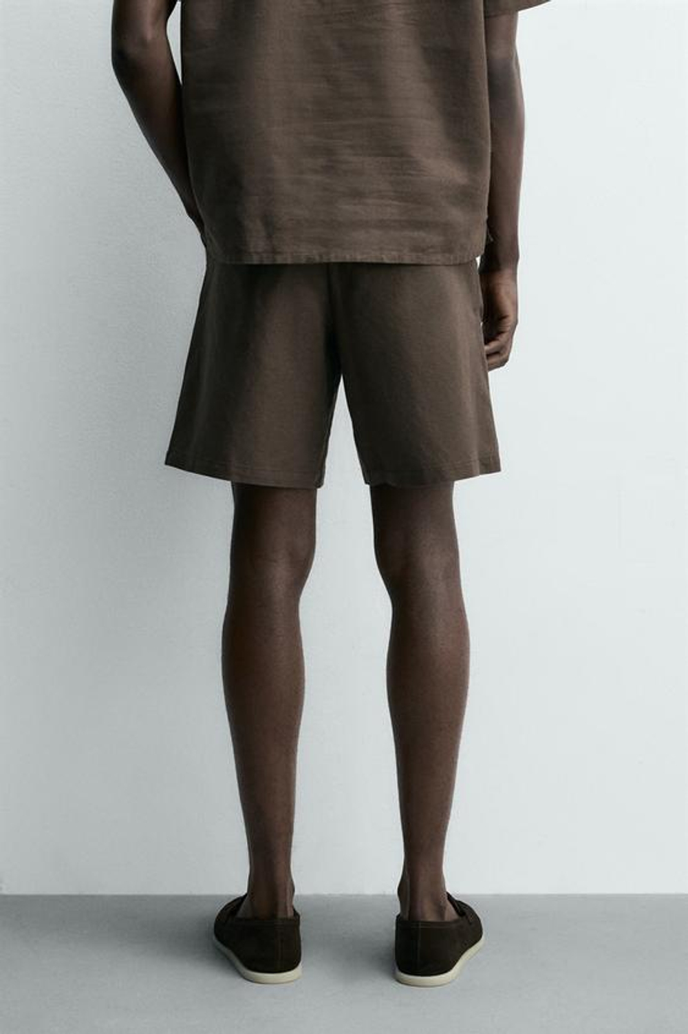 ZARA ШОРТЫ REGULAR FIT ИЗ КОНОПЛИ И ХЛОПКА, КОРИЧНЕВЫЙ