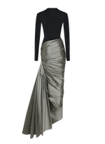 Платье макси из шёлка и бифлекса с боковым шлейфом