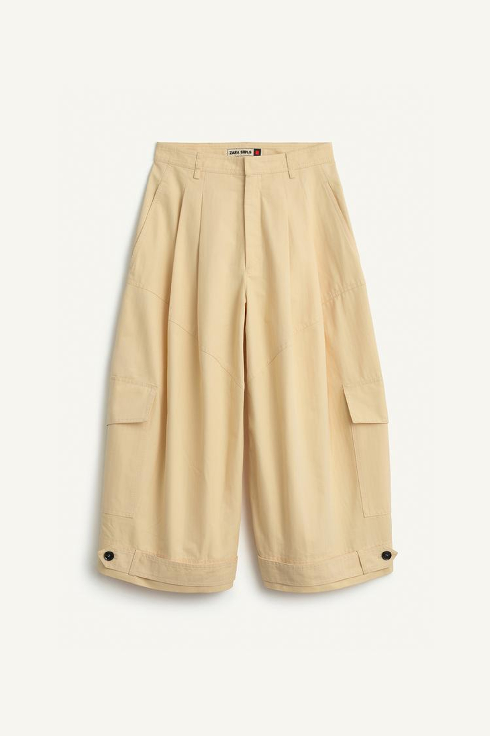 ZARA ШИРОКИЕ БРЮКИ-КАРГО С ВЫТОЧКАМИ, БЕЖЕВЫЙ