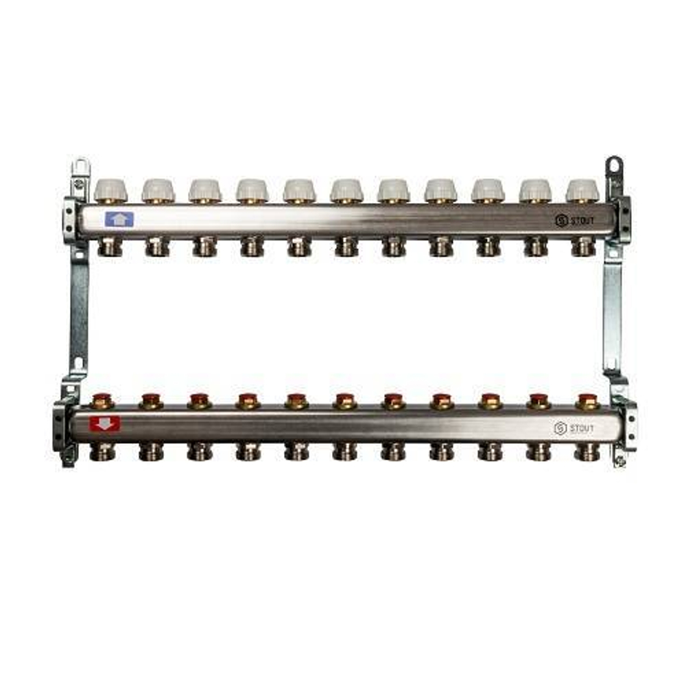 Коллекторная группа для радиаторного отопления STOUT SMS0922 - 1" на 11 контуров 3/4"EK (нерж.сталь)