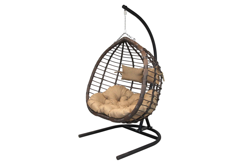 Кресло подвесное Garden Story двойное Ортис (стойка+основание черный,корзн. корич.,подуш. терракот 3уп. (В))