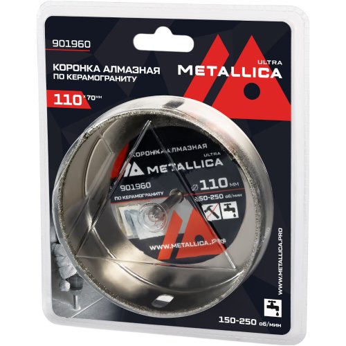Коронка алмазная METALLICA Ultra 110х70 мм с сверлом по керамограниту,плитке в блистере   901960