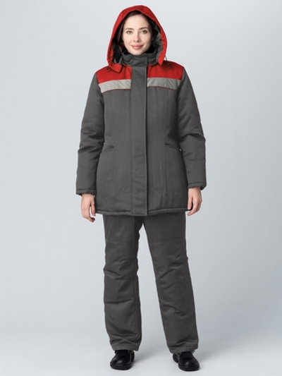 Костюм зимний женский Вьюга СОП (тк.Смесовая,210) брюки, т.серый/красный
