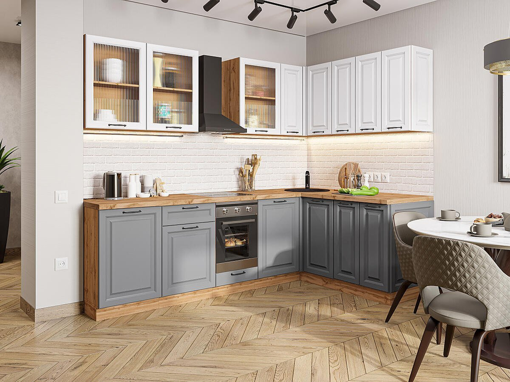 Угловая модульная кухня Ницца Royal-02 Blanco/Magnum - Дуб Вотан 2140*2550/1600*600