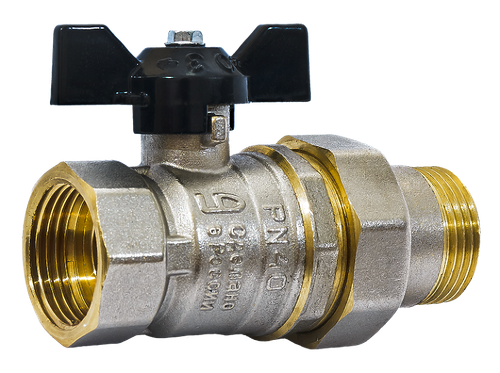 Кран шаровой латунный LD Pride 47.25.В-ГШ.Б Ду 25 Ру 40 вн-американка, (бабочка)