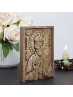 Николай Чудотворец деревянная резная икона, бук