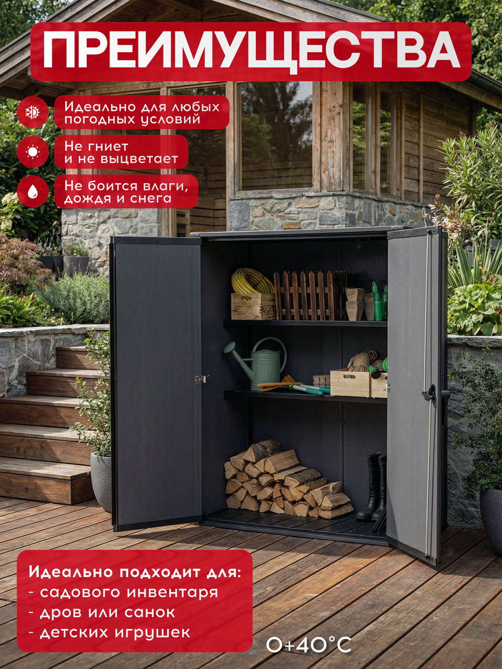 Уличный шкаф пластиковый Keter Deco Vertical 1400 л narrow brown