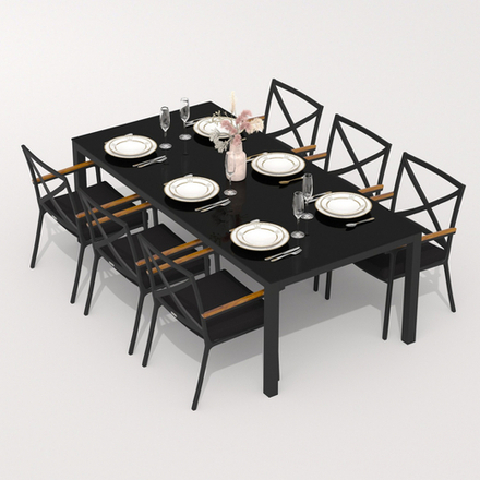 Обеденная группа Ideal Patio КАНА ФЕСТА  каркас карбон, стол стекло 220, ткань черная