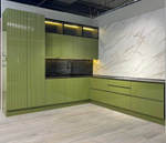 Кухня "Олива" 3000×3000 — стекло + глянец RAL 6013, Hettich, HPL