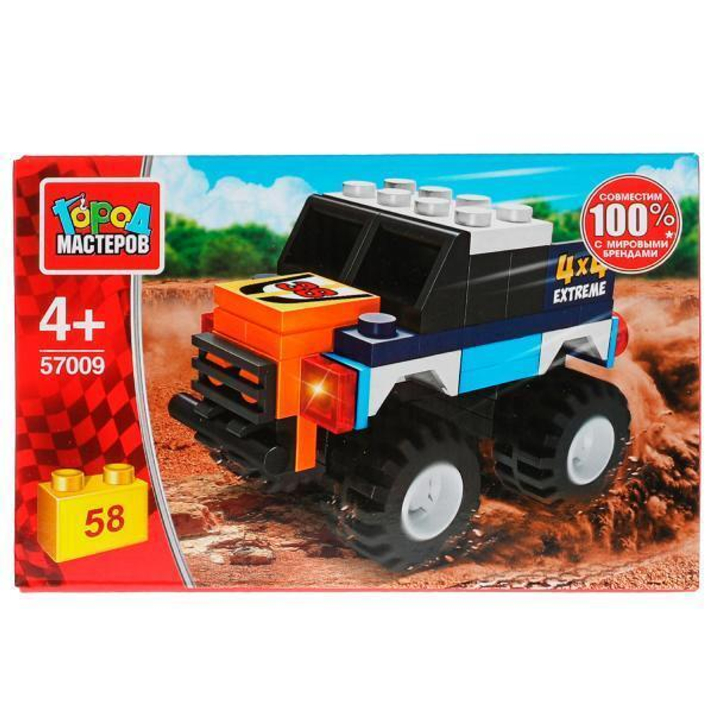 Конструктор пластмассовый Джип, 58 дет. 57009-BY (Город мастеров)