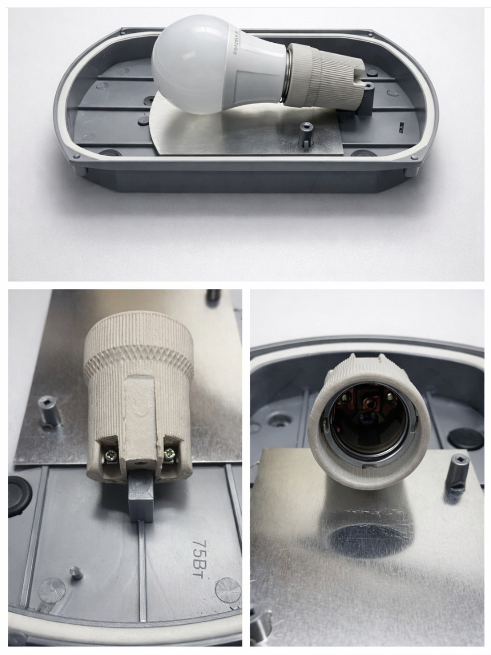 Влагозащищённый и ударостойкий светильник под большую лампу Е 27. IP54. 75 ватт. 220 В