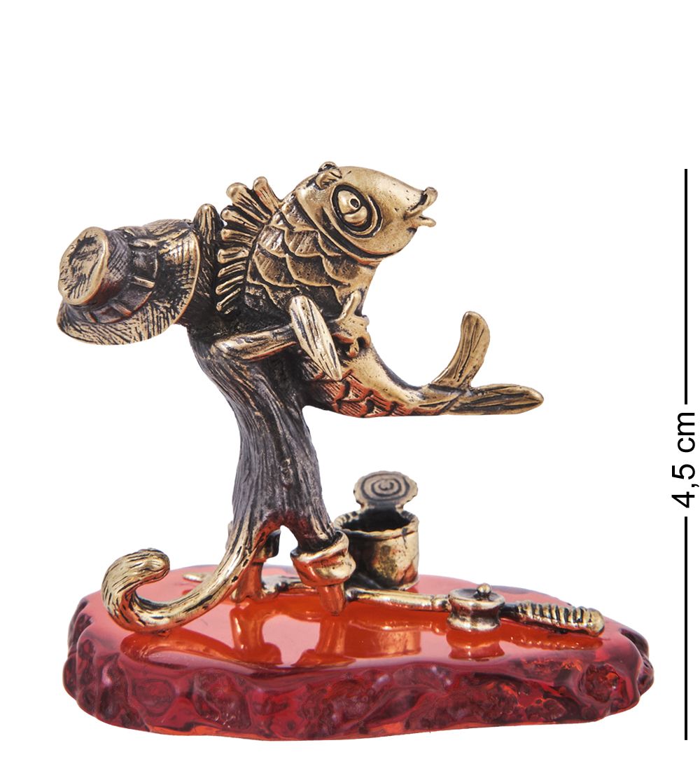 Народные промыслы AM-4215 Фигурка «Кот Рыбак Счастливчик» (латунь, янтарь)