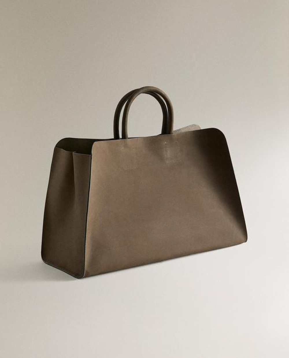 ZARA HOME СУМКА-ТОУТ ИЗ НУБУКОВОЙ КОЖИ, ЗЕЛЕНЫЙ