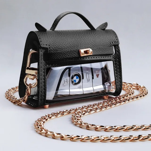 Универсальный чехол сумка черного цвета (Elegant Black) с цепочкой через плечо для хранения ключей от автомобиля или наушников