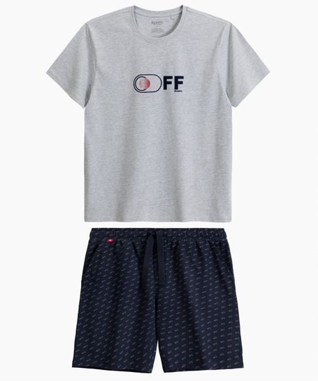 Пижама мужская с коротким рукавом и шортами Atlantic NMP-395, хлопок, светло-серый меланж + темно-синий