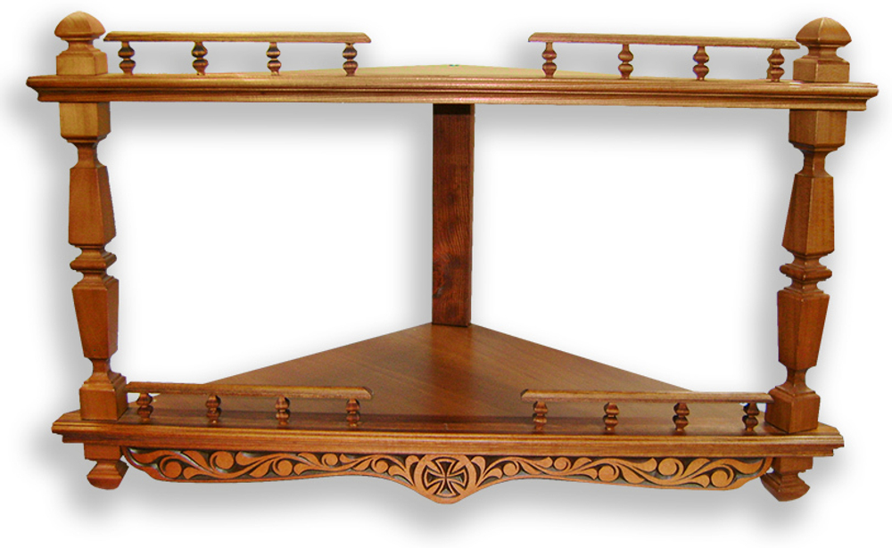 Полка угловая 2-х ярусная с резьбой ручной работы