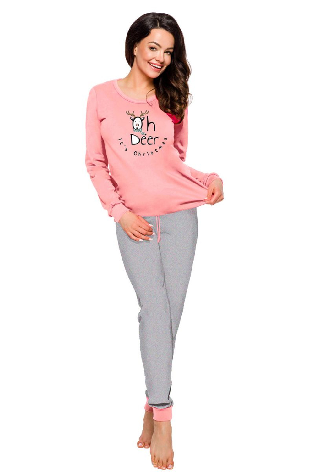Женская пижама Santa с забавным принтом (Размер: M) (Цвет: розовый с серым)