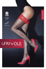 Чулки Le Frivole с красной кружевной резинкой на силиконе черные S/M