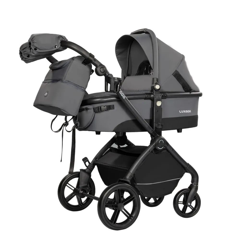 модульная коляска Luxmom 92 (реверсивный блок), автолюлька /темно-серый цвет
