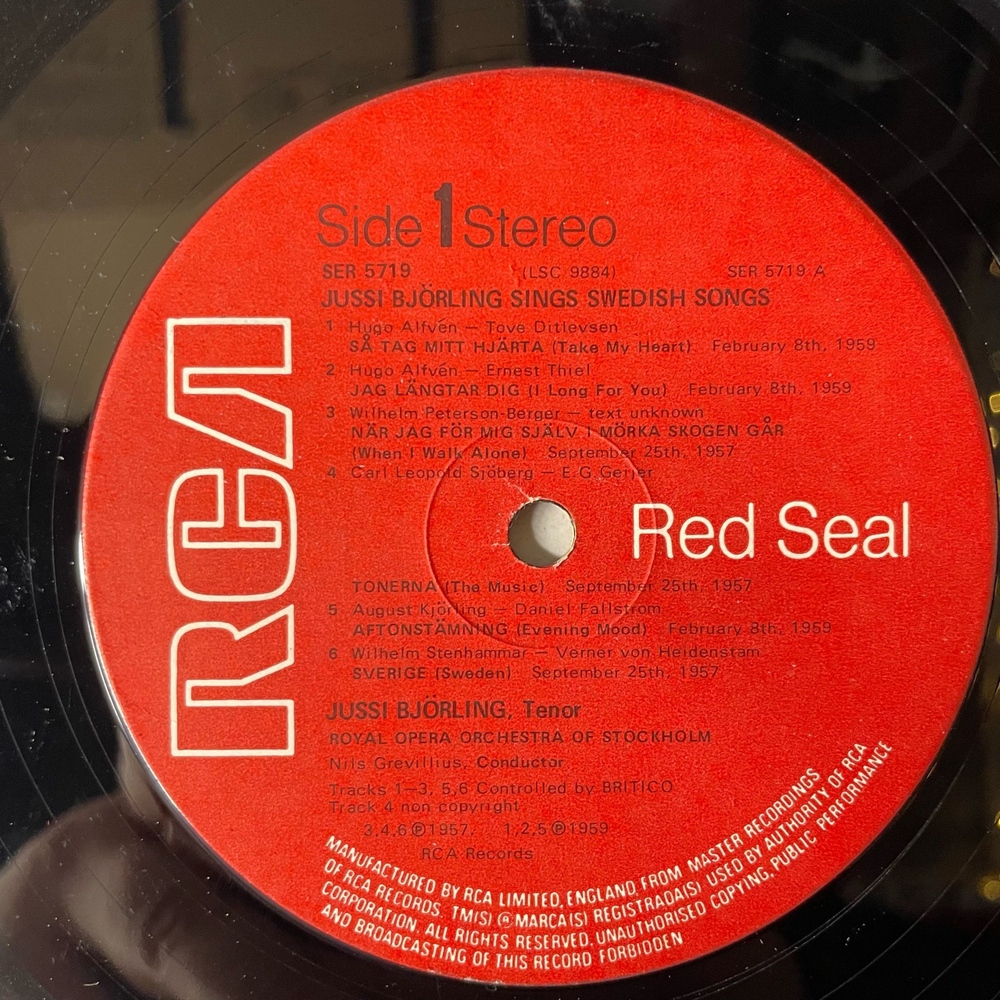 Винтажная виниловая пластинка LP Юсси Бьёрлинг Jussi Bjorling, Поет Шведские Песни Sings Swedish Songs (Англия 1975)