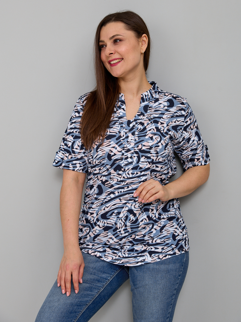 Блузка БЛ-122/индиго-этника