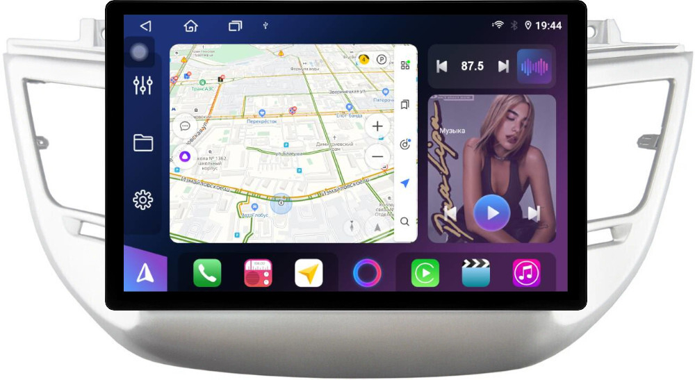 Магнитола для Hyundai Tucson 3 2015-2018 (без штатной КЗВ, рамка серебро) - FarCar BX877 монитор 13" 2K QLED на Android 13, TS10, 6+128, CarPlay, 4G SIM-слот