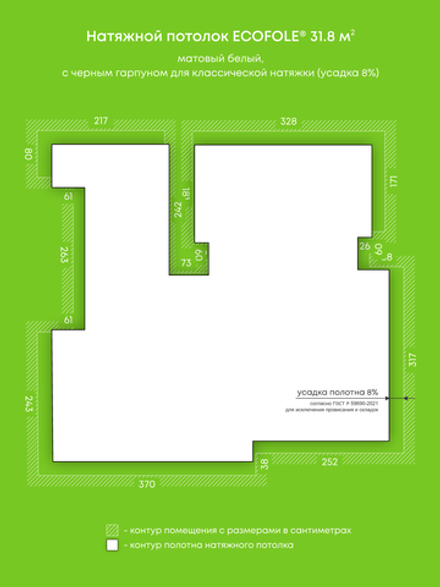 Матовый натяжной потолок 31.8 м2