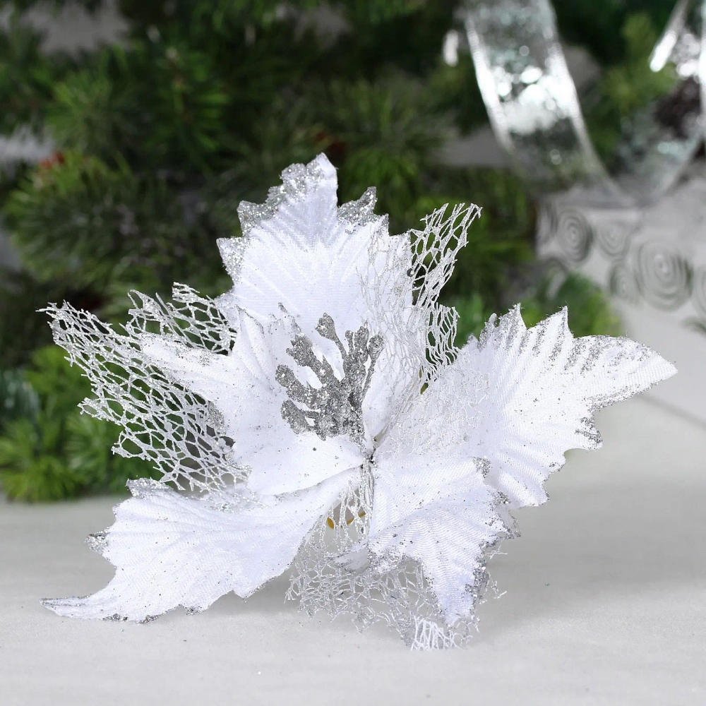 Украшение новогоднее «Пуансеттия - Сказка» 23 см, Белый