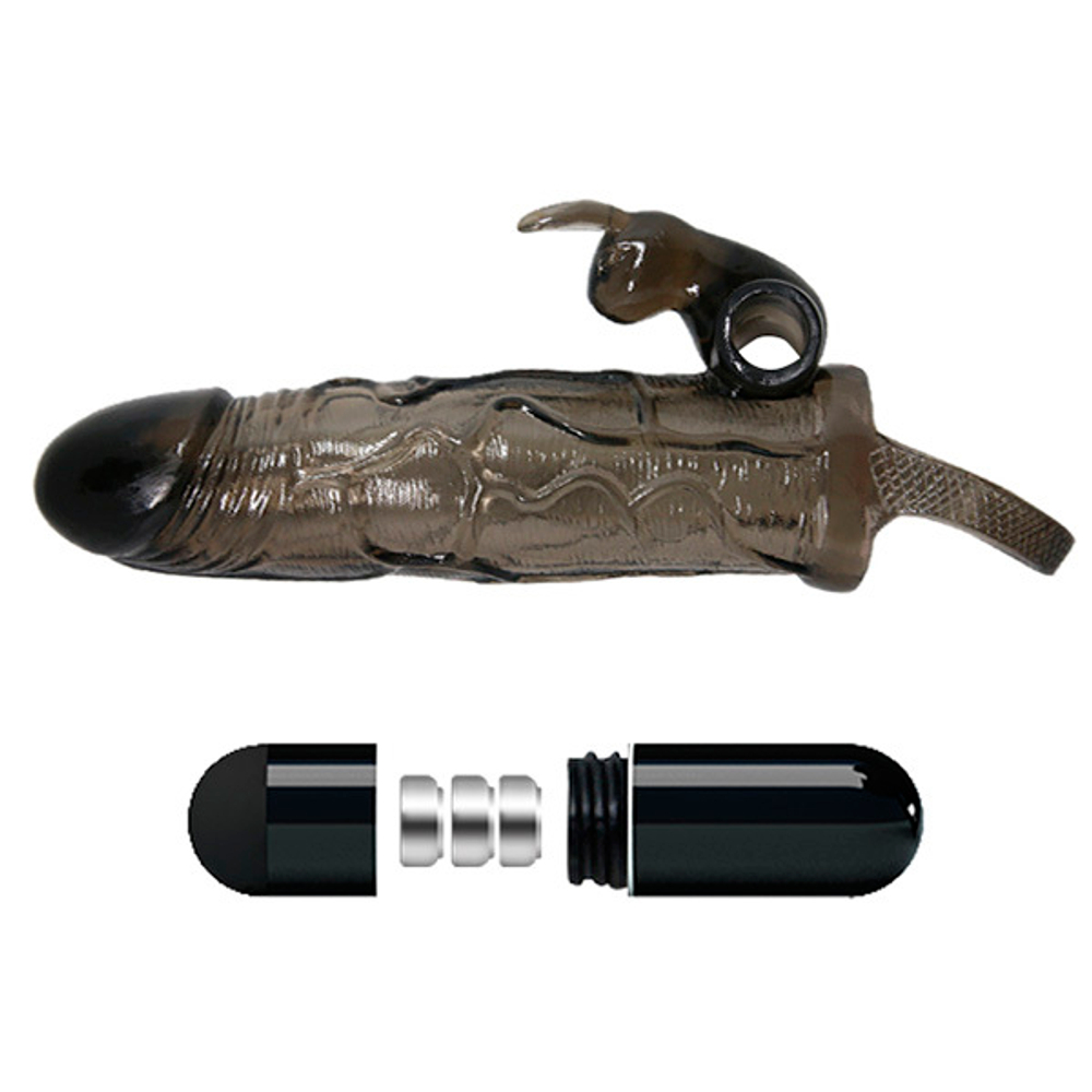 Дымчатая удлиняющая вибронасадка 17см с клиторальным стимулятором Baile Brave Man BI-026225-1