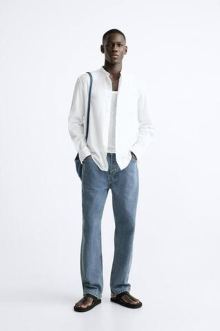 ZARA РУБАШКА ИЗ ЖАТОГО ХЛОПКА, БЕЛЫЙ
