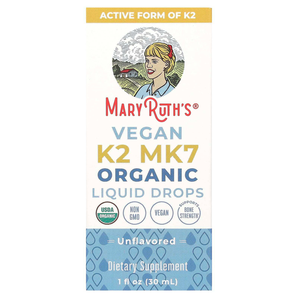 MaryRuth's, органический веганский K2 MK7, капли, без ароматизаторов, 30 мл (1 жидк. унция)