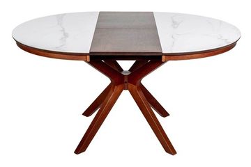 Стол VERONA 1100 CC с раздвижной круглой столешницей, керамика Snow White / Орех американский