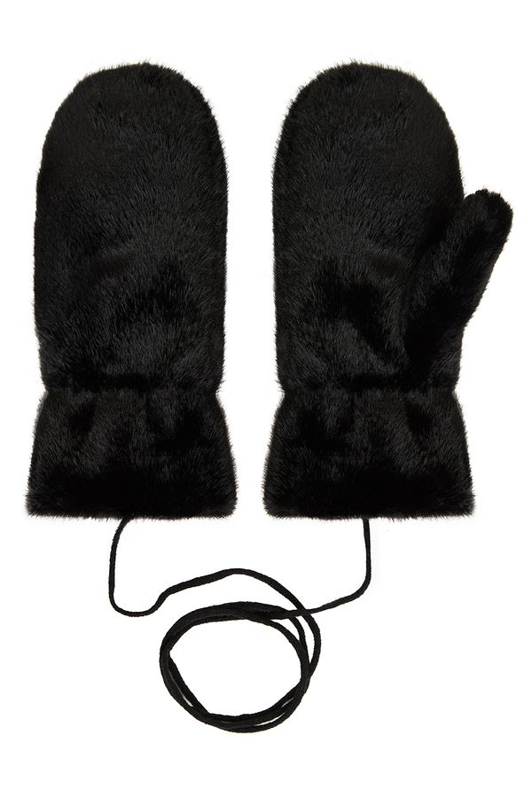 Варежки зимние из эко-меха черного цвета