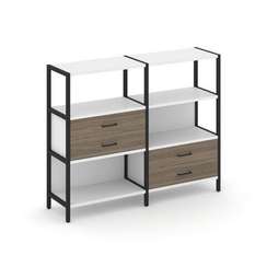 Shelf System Двухсекционный стеллаж трехярусный с ящиками SN.STM-323 Белый/Вяз Благородный/Металл Че