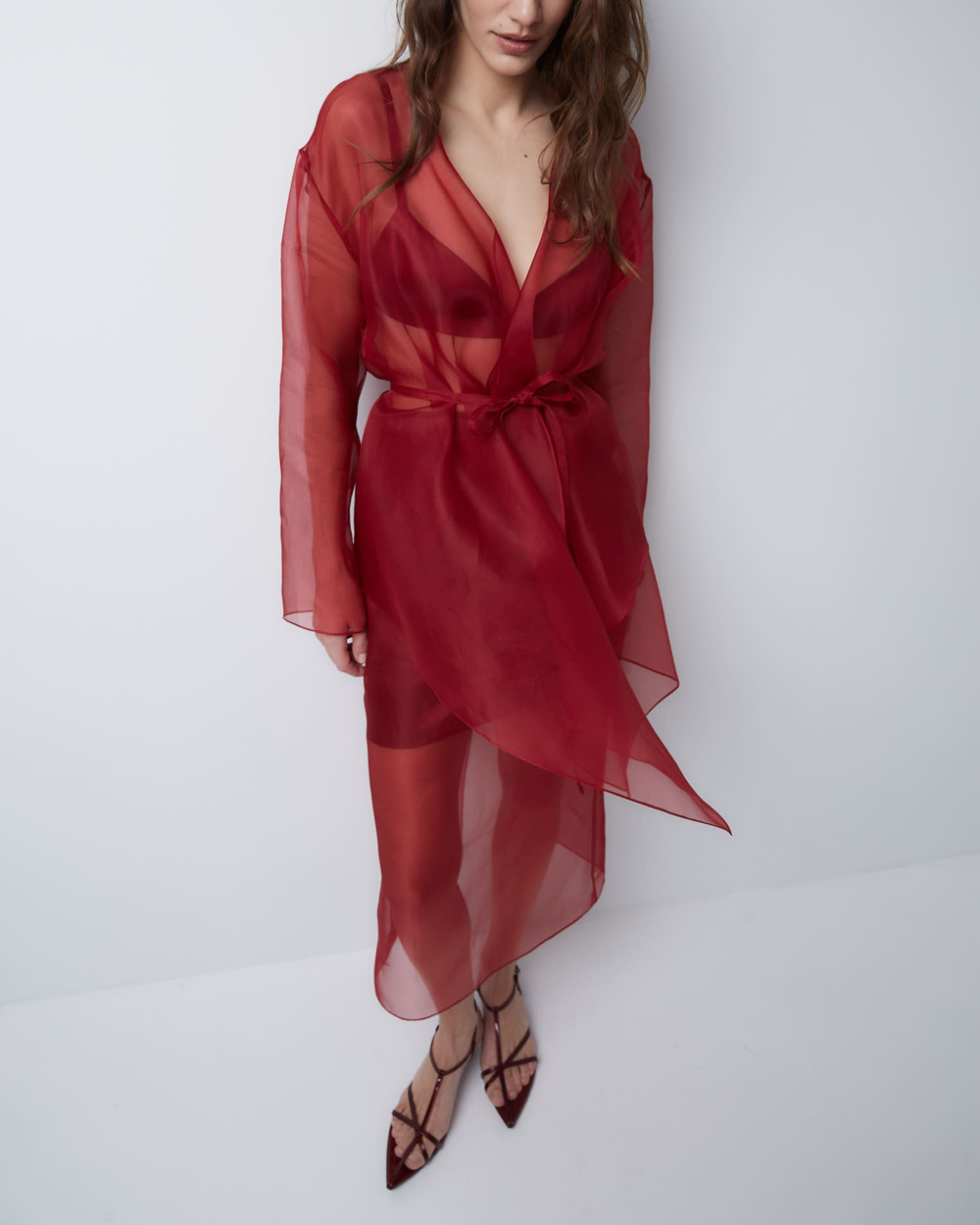 Юбка из шелковой органзы бордо