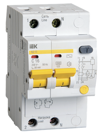 Выключатель автоматический дифференциальный АД12 2Р B16 30мА (MAD10-2-016-B-030)